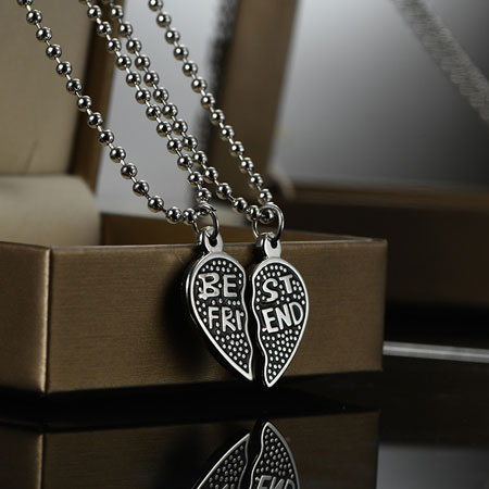 Black and White Grid Heart Magnetic Couple Necklaces