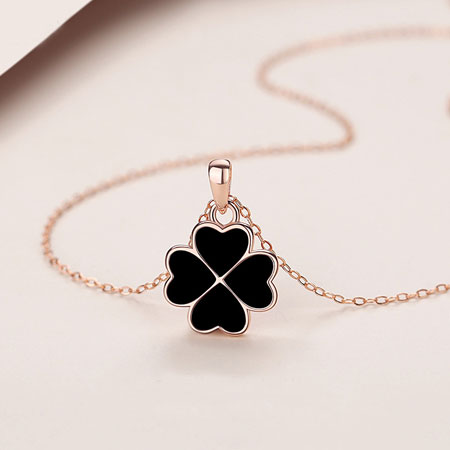 Black Four Leaf Clover Necklace