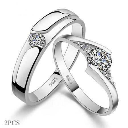 Silver Wedding Ring Sets 925 Sterling Silver Couple Matching Wedding Ring Set Personalized Man and Woman Silver Wedding Ring Set