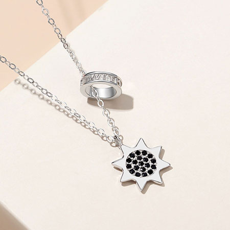 Sun and Moon Magnetic Necklace with Couple Pattern in Sterling Silver |  JewelryEva