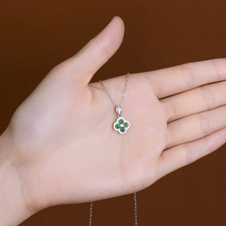 Four-Leaf Clover Necklace Lab-Created Emerald Sterling Silver