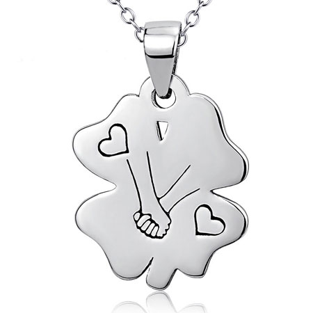 Sterling Silver Necklace with Four Leaf Clover Pendant and Engraving