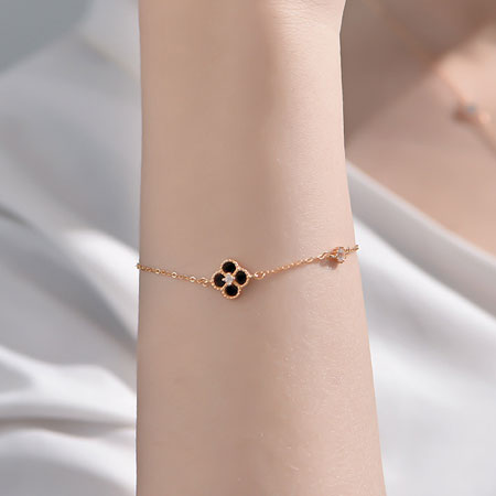 Jewelry, Four Leaf Clover Bracelet 18k Rose Gold Black