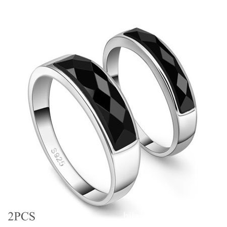 Female Stainless Steel Ring Black Stone