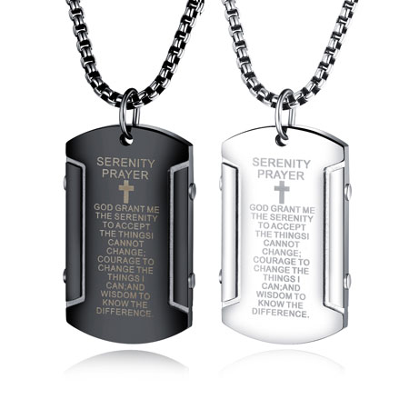 Military Dog Tag Chain Necklace with Bible Verse Scripture Cross