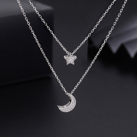 Layering Necklaces Stars and Moon in Silver