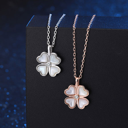 Rose Gold Mother of Pearl Four Leaf Clover Necklace in Sterling Silver |  JewelryEva
