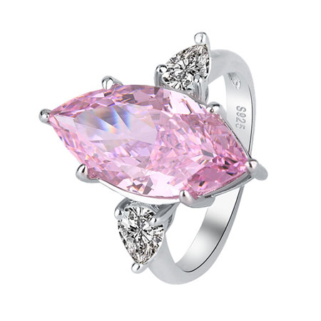 Solitaire Style Impressive Big Marquise Shape Light Pink Gemstone Ring In  925 SS